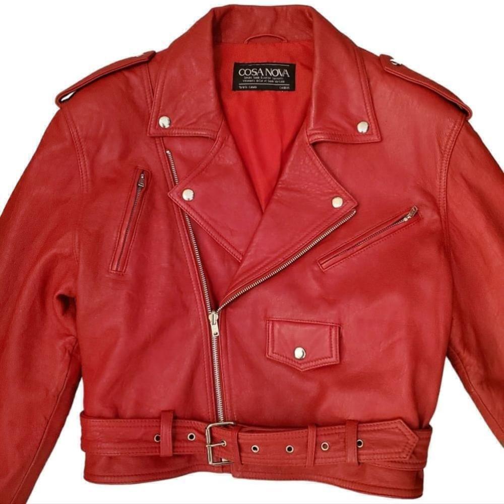 Vintage Cosa Nova Red Leather Moto Motorcycle Biker Jacket Made in Canada